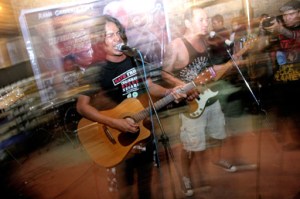 Energetic: Bali’s Navicula band performs at a charity concert for the orangutan in Medan, North Sumatra, in July. The musicians are among many livening up the island’s creative industries. (Antara/Irsan Mulyadi)